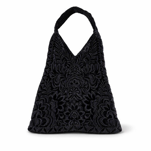 Johnny Was Mina Hobo Bag Floral Velvet Burnout Black Embroidered Boho - Picture 1 of 15